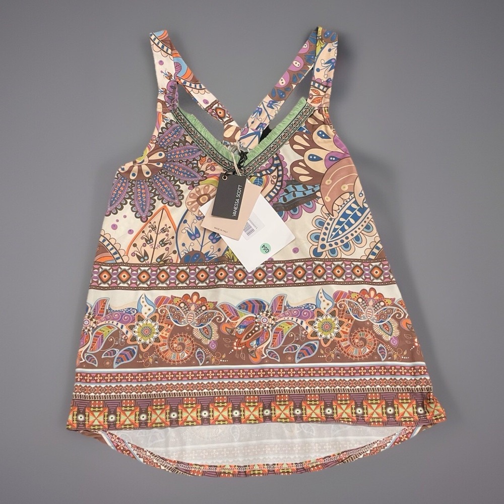 NWT Vanessa Scott Tank Top‎ Chic Paisley Pattern Bohemian Basic Art Italy SIZE S